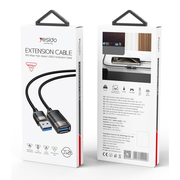 Câble d’Extension USB Mâle vers USB Femelle GS26 YESIDO – Image 5