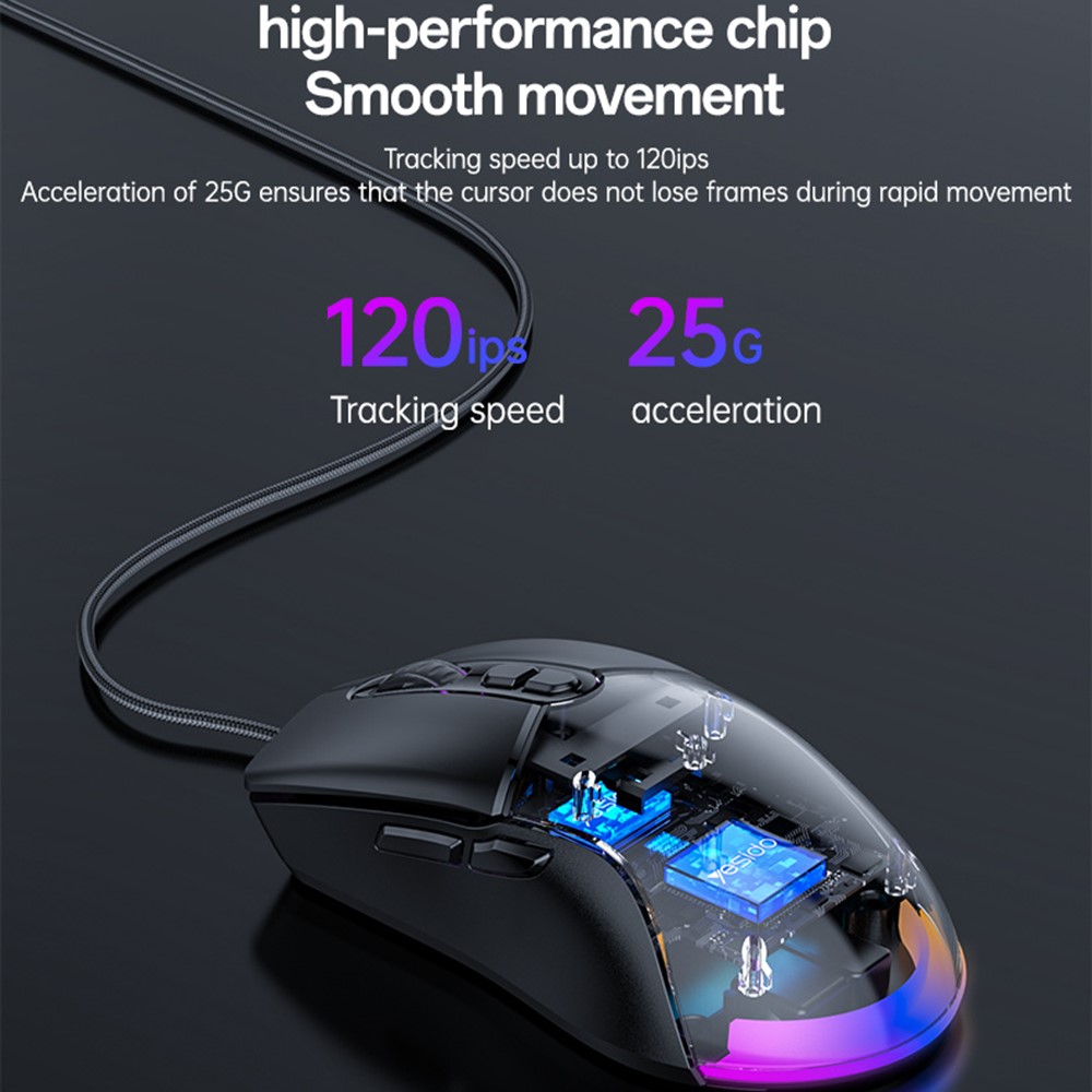 KB46 Souris Gaming Sans Fil 3 Modes RGB 6400 DPI Noir – YESIDO
