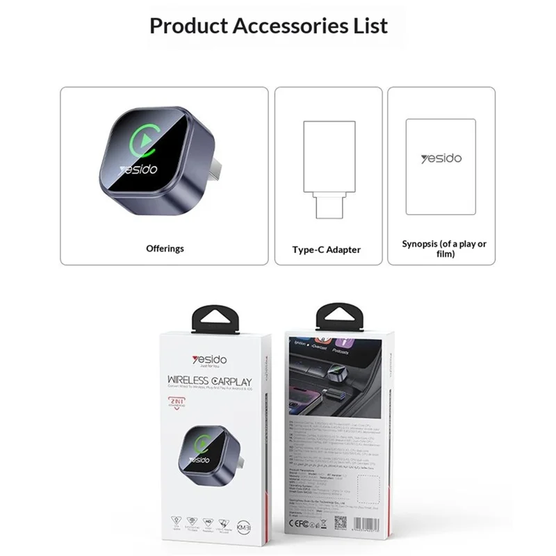 KM31 Adaptateur CarPlay et Android Auto Sans Fil 2 en 1 – YESIDO – Image 11