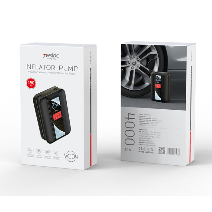 VC04 Pompe de Gonflage Sans Fil 150 PSI 4000 mAh – YESIDO
