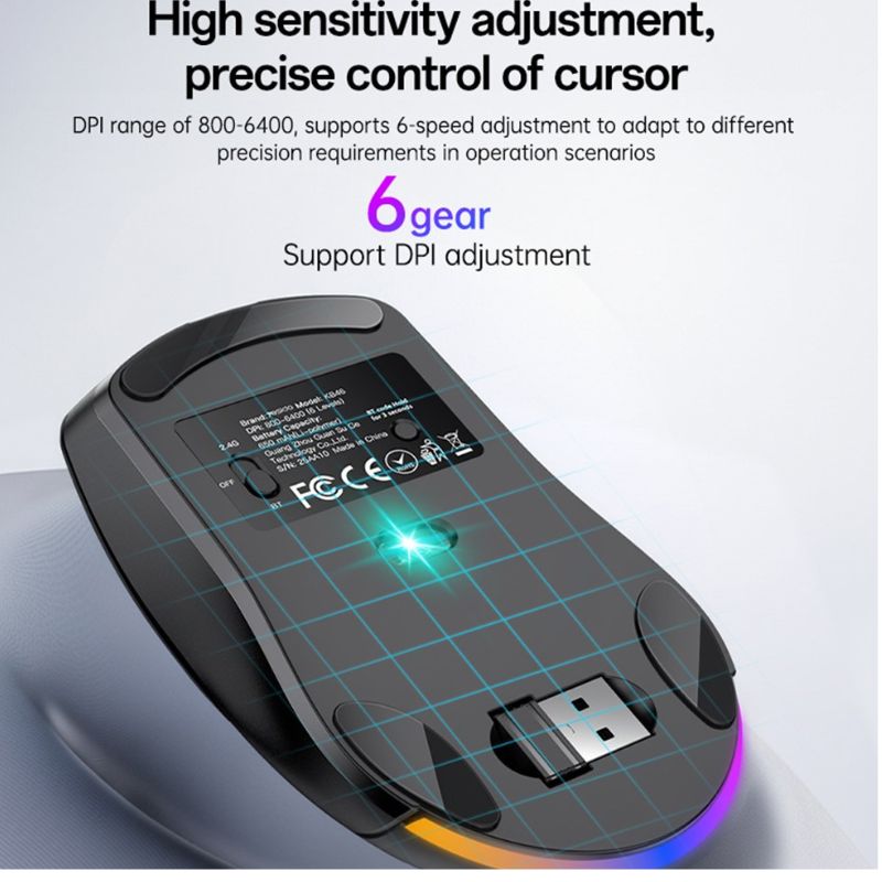 KB46 Souris Gaming Sans Fil 3 Modes RGB 6400 DPI Noir – YESIDO