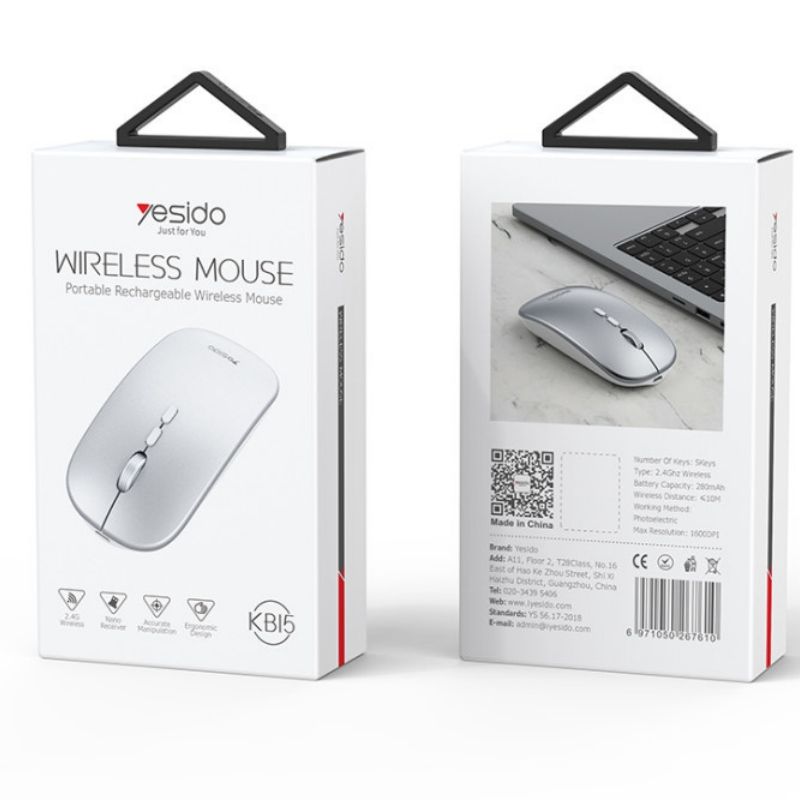 KB15 Souris Sans Fil Rechargeable Slim 2,4 GHz 1600 DPI – YESIDO