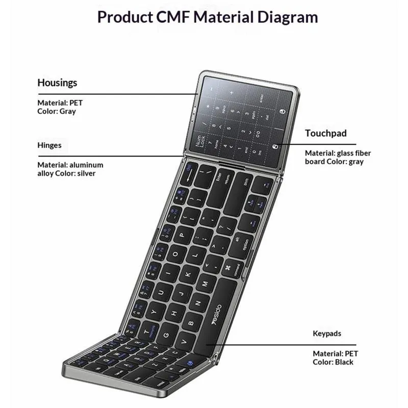 KB49 Clavier Bluetooth Pliable 78 Touches avec Pavé Tactile – YESIDO